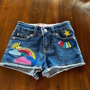 Mini Biden Denim Shorts with Rainbow Embroidery, EUC, size 4